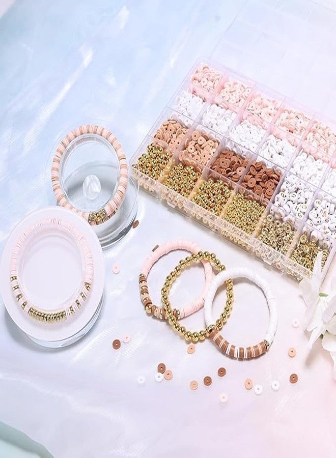DGOOLS Clay Disc Beads Jewellery Making Kit, 3000+ Pieces, Heishi Beads with Gold Spacers and Pearls, Pink White Nude Brown Colours - Image 2